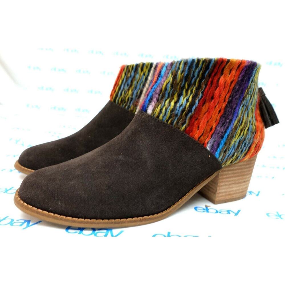 Tom's women's size 10 ankle boots multi color & brown mid heel back zip